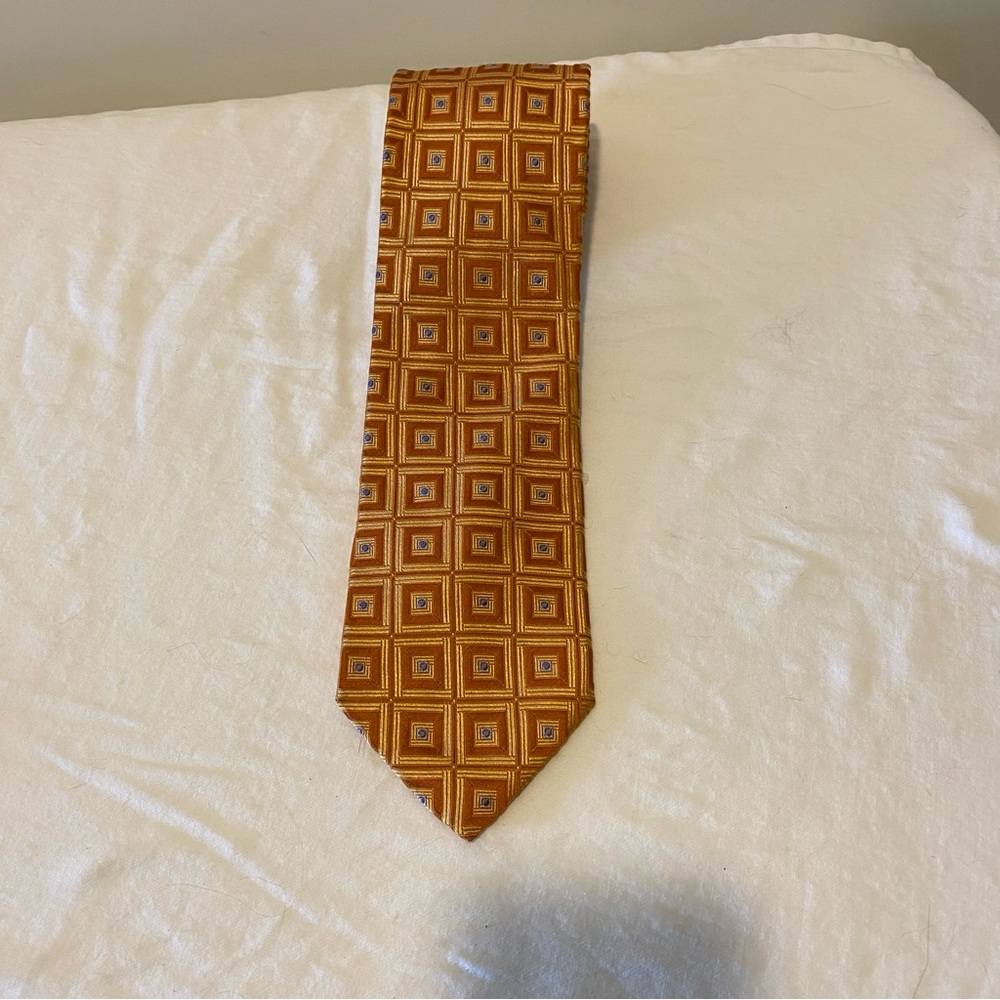 Ike Behar Orange Geometric Silk Tie